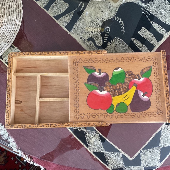 Vintage Pyrography Fruit Trinket Wooden Box - Picture 11 of 15